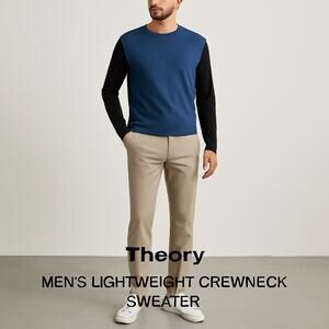 Theory Men’s Blue Black Lightweight Crewneck Sweater Modal Blend Size Large